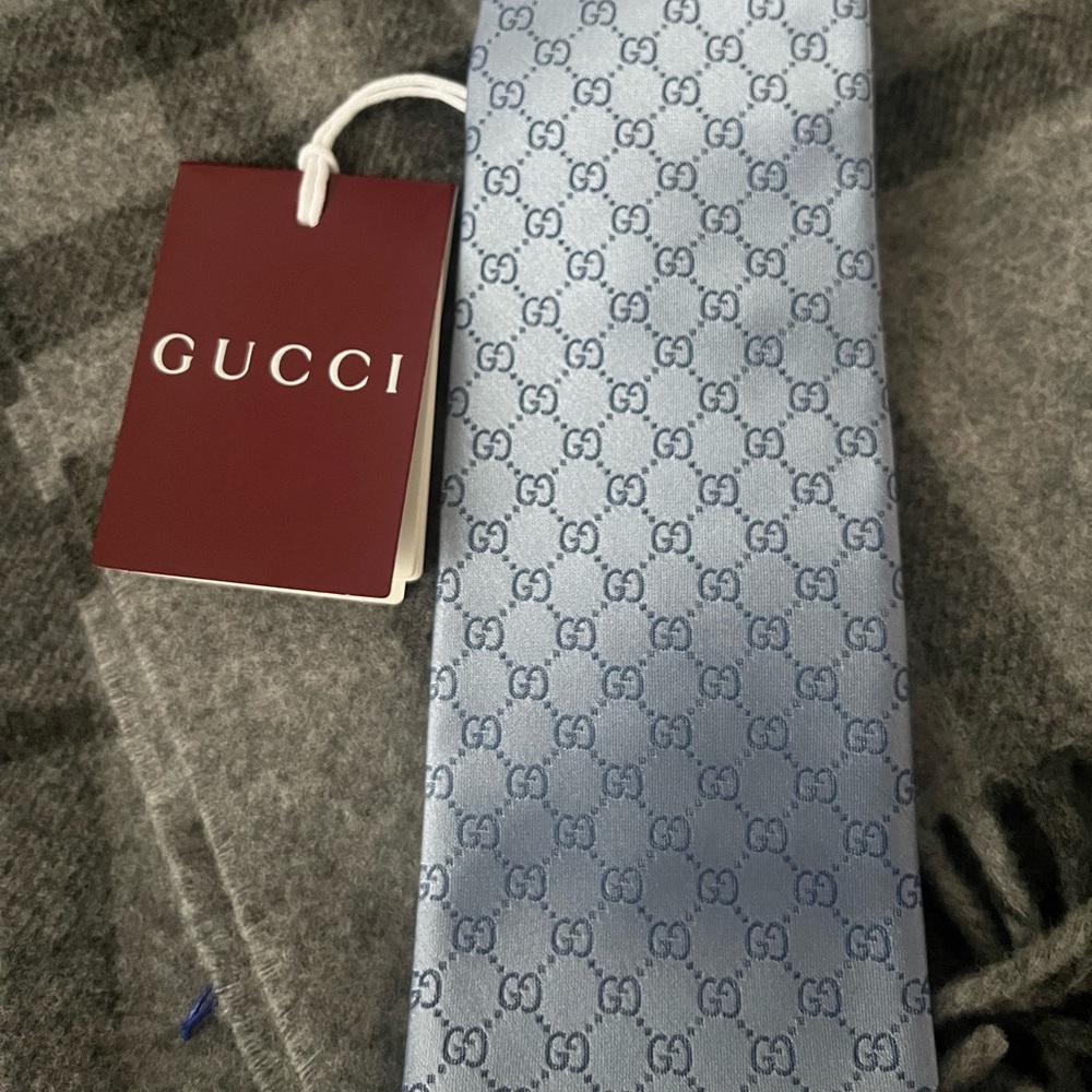 Gucci Light Blue Monogram Men's Tie - Picture 7 of 7